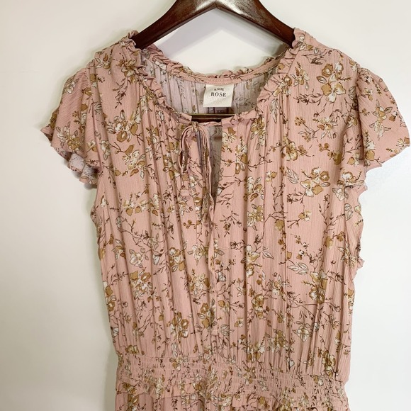 Knox Rose Pale Blush Floral Flutter Short Sleeve Smocked Waist Dress Boho xxl - Picture 6 of 14